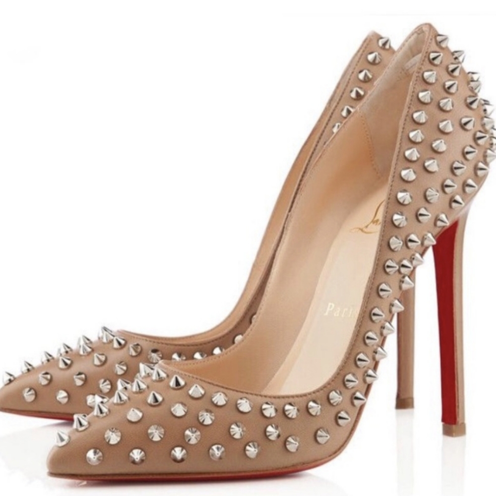 Louboutin silver spiked nude Pigalle 120 heels